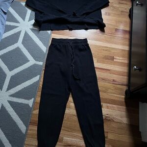 PERFECTWHITETEE Black ribbed Knit mock neck top and Jogger sweatpants Set cotton